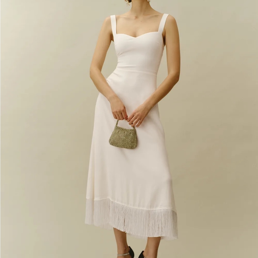 Reformation Ivory Fringe Midi Dress - Picture 2 of 10